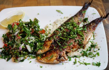 Grilled fresh sardines at a Greek restaurant