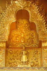 Fototapeta premium Thailand-November 5, 2015:Close up of decorated wall in front of, Thailand temple