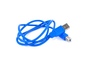 Blue usb cable on white background
