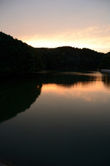 Earlier in the evening of the mountain and pond. Summer evening of Japan.
