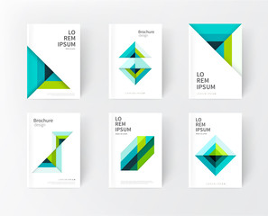 minimalistic cover design idea. abstract geometric modern background. green & blue triangles and diagonal lines & color strips. creative concept flyer, brochure, textbook, stationery template