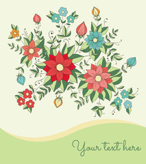 Vector greeting card with hand-drawn flowers