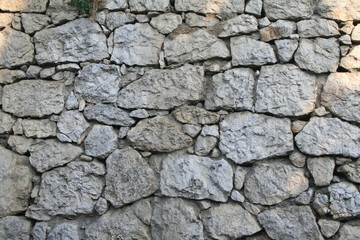 old stone wall background. wall built of gray stones