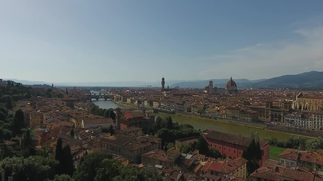 Aerial view Beautiful Cityscape of Florence with the Cathedral Santa Maria del Fiore, Florence, Tuscany, Italy. 4K panoramic motion.
