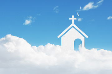 Church Symbol in the Cloudy Blue Sky, Paper cut technique
