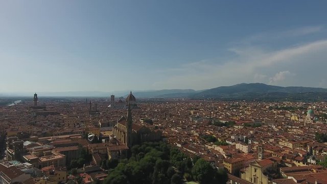 Aerial view Beautiful Cityscape of Florence with the Cathedral Santa Maria del Fiore, Florence, Tuscany, Italy. 4K Aerial video
