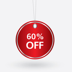 red oval discount 60 percent off tag. vector illustration 
