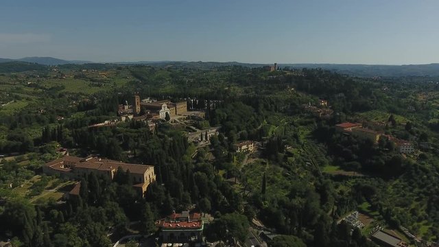 Aerial view Beautiful Cityscape of Florence with the Cathedral Santa Maria del Fiore, Florence, Tuscany, Italy. Aerial Motion. 4K
