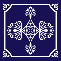 Tapeten Tile pattern seamless vector blue and white color. Azulejo, portuguese tiles, spanish, moroccan, mexican talavera, turkish or delft dutch tiles design. © irinelle