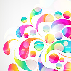 Abstract colorful paisley arc-drop pattern on a white background.