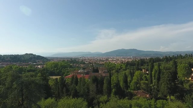 Aerial view Beautiful Cityscape of Florence with the Villa Cora, Florence, Italy. 4K