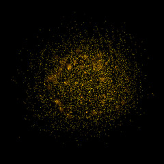 Gold glittering star magic dust on background.