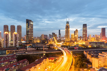 Fototapeta na wymiar modern urban scene of tianjin in nightfall