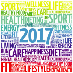 2017 word cloud collage, health concept background