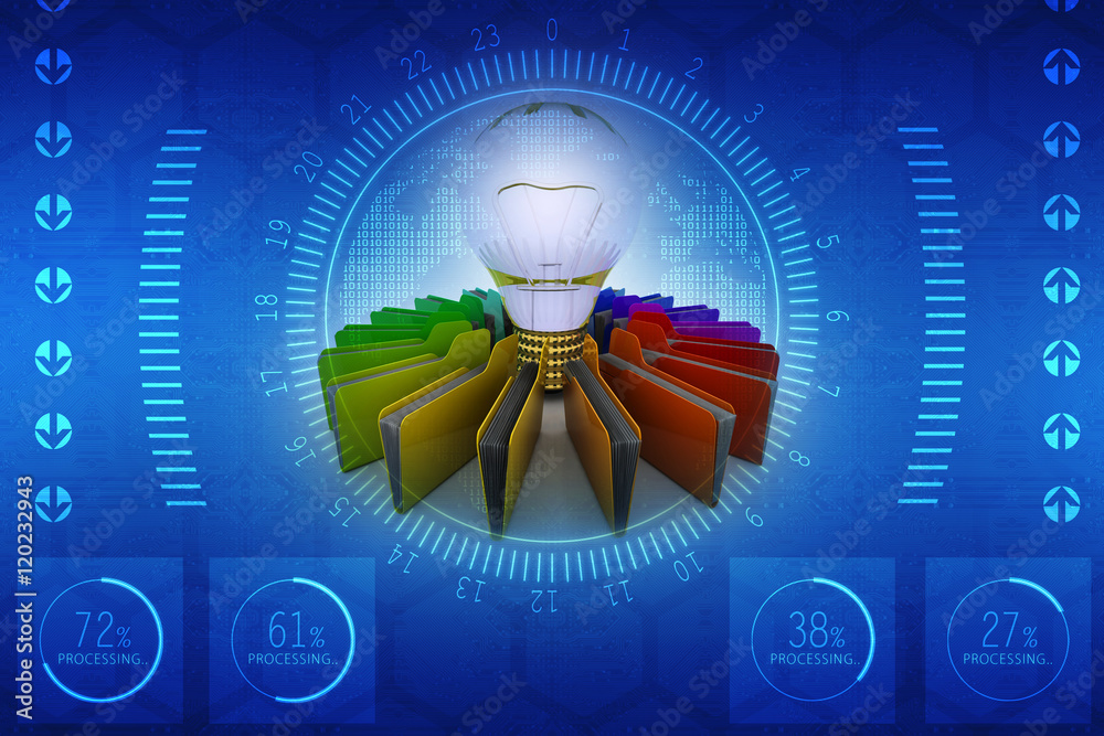 Poster 3d rendering led light bulb with folder
