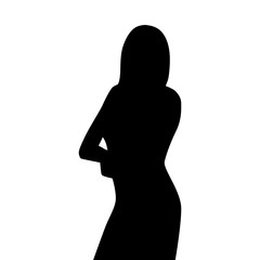 Standing business woman with folded arms. Vector silhouette