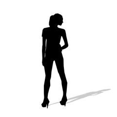 Fototapeta premium Slim tall woman standing in shoes on high heels, vector silhouet