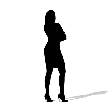recommend clip art: Standing business woman with folded arms. Vector silhouette