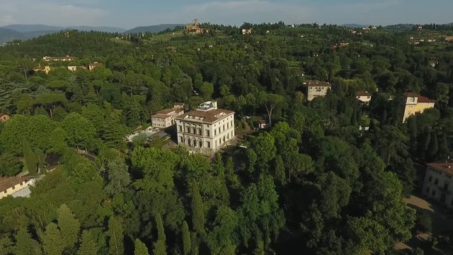 Aerial view Beautiful Cityscape of Florence with the Villa Cora, Florence, Italy. Drone video 4K UHD