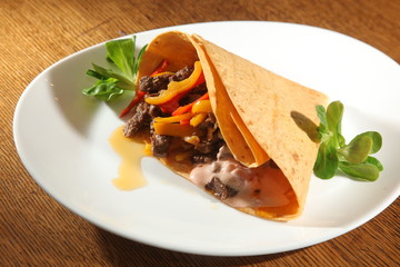 corn tortilla with meat and peppers