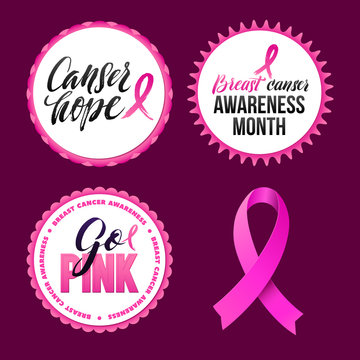 Vector Breast Cancer Awareness Ribbon and Badges.
