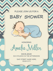 Beautiful baby boy shower card with  little  baby