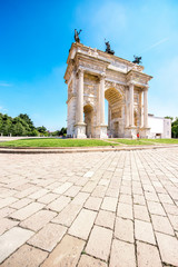 Simplon roman city gate in Milan city in Italy