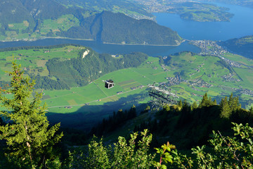 Towards the Stanserhorn on Cabrio cable car in summer