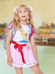 Girl with school backpack