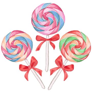 Lollipops. Set. Watercolor drawing.Handmade drawing. Isolated on white