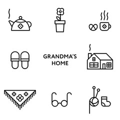 Grandmothers home. Set of flat line icons. Modern design 
