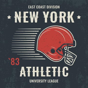 New York Vintage T-shirt Graphics, Design, Print, Typography, Label With Football Helmet. Vector Illustration.