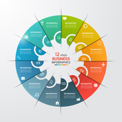 12 steps pie chart circle infographic template. Business concept