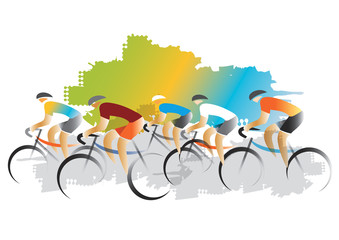 Obraz premium Cyclist racers. Colorful illustration of Cyclist racers imitated watercolors painting. Vector available.