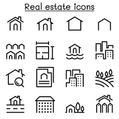 Real estate icon set in thin line style