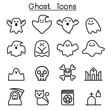 Ghost & spooky icon set in thin line style