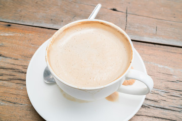 coffee cup  on white wood table background