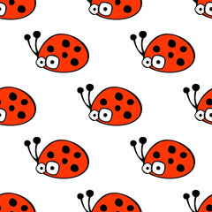 Seamless vector pattern with insect. Cute hand drawn endless background with childish ladybugs. Series of childish seamless patterns, wrapping, cover, fabric.