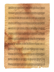 Piano concert for two, sheet music on textured old paper