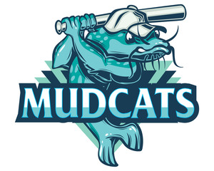 Sport Baseball Team Emblem Mud Catfish Logo 