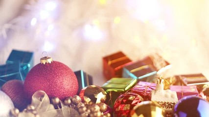 xmas background with decoration ball and box gift vintage color tone