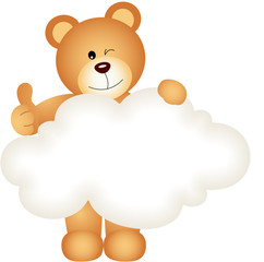 Teddy bear holding blank cloud