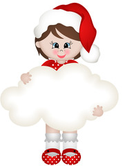 Christmas girl holding blank cloud
