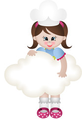 Cook girl holding blank cloud
