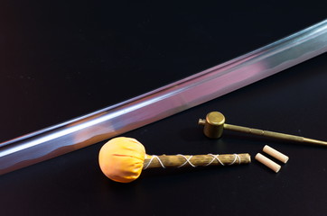 Samurai sword art of weapons from ancient Japan.