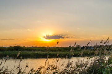  Reed and river at sunset.