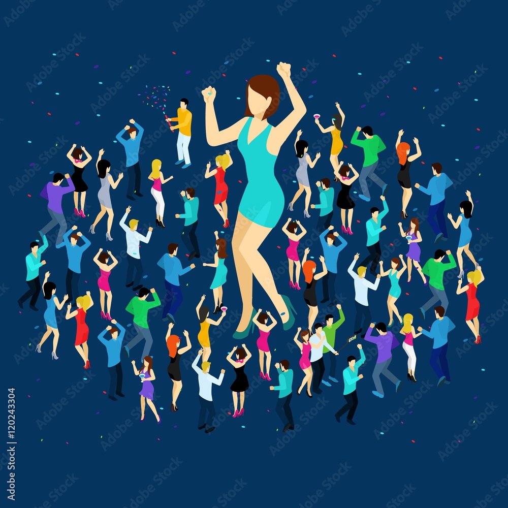 Wall mural dancing people isometric concept