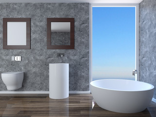 The minimalistic design of the bathroom. 3D Render
