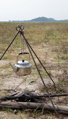 Kettle hanging for camping outdoor with mountain landscape 2