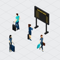 Obraz premium Airport Hall Passengers Isometric Banner 